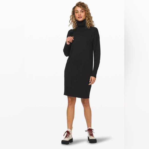 Lululemon Athletica Softer Still Turtleneck Pullover Dress Black S Cashlu™ Knit - Picture 1 of 12